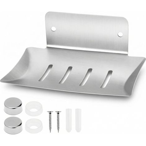 1 - Porte Savon - Acier Inoxydable - Support Mural Antirouille Avec Trou De Drainage Pour Salle De Bain Et Cuisine Argent 12x8cm (1/5)