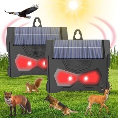 Set of 2 solar-powered predator deterrent lights, solar-powered predator eye with two flashing red lights for garden, garage, patio, IP66 waterproof, outdoor use (1/5)