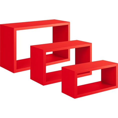 Set 3 Mensole da Parete Rettangolare in Fibra di Legno Trittico Rosso (1/4)