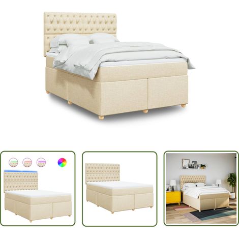 vidaXL Sommier à lattes de lit avec matelas Crème 140x190 cm Tissu (1/5)
