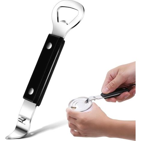 Ouvre-boîte manuel en acier inoxydable pour canettes de bière, boisson, petit décapsuleur pour le camping et les voyages (noir) (1/5)