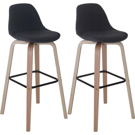 2er-Set Barhocker HHG-334, Barstuhl Tresenhocker mit Lehne Textil, dunkelgrau