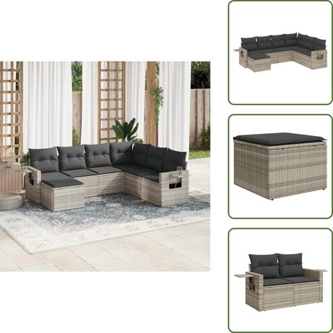 Cojines para sofás - vidaXL Set de sofás de jardín 7 pzas con cojines ratán PE gris claro - Mesa auxiliar