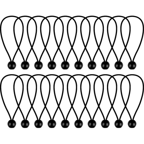 20 Pièces Tendeurs Élastiques 150mm, Sandow + Boule, Noirs, Bannières/Bâches/Camping/Tentes (1/5)