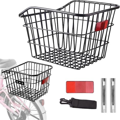 Set cestino per bicicletta con cinghia di fissaggio e catarifrangente, Gearox, 31x38x26 cm, metallico, cinghia di sicurezza resistente, catarifrangente incluso, facile da montare. (1/5)