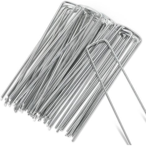 50-1000pcs Piquets de Fixation en Acier Galvanisé, Ø2,8mm, pour Toile de Paillage, Treillis - 50x (1/5)