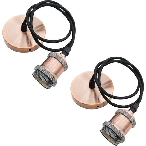 2 Douille Suspension Support de Lampe E27 avec Câble Textile Réglable 100cm Câble de Suspension Rétro Lustre Compatible avec Abat-jour pour éclairage au Plafond Salon Chambre Cuisine (B) (1/5)
