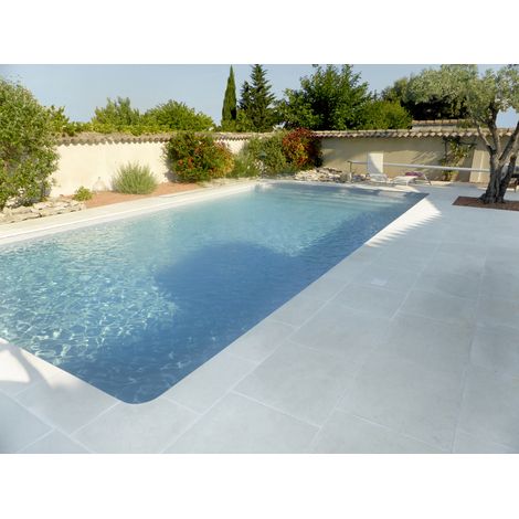 Habitat Et Jardin – Lot de 40 margelles droites 60 x 33 x 3 cm + 4 margelles angles 48 x 48 x 3 cm – En pierre reconstituée – Non glissantes – Ton ivoire