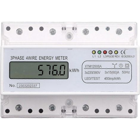 Compteur d'énergie triphasé, 4 fils, 7 broches, affichage numérique LCD, kWh/wattmètre, mesure de la consommation électrique, montage sur rail DIN 35 mm