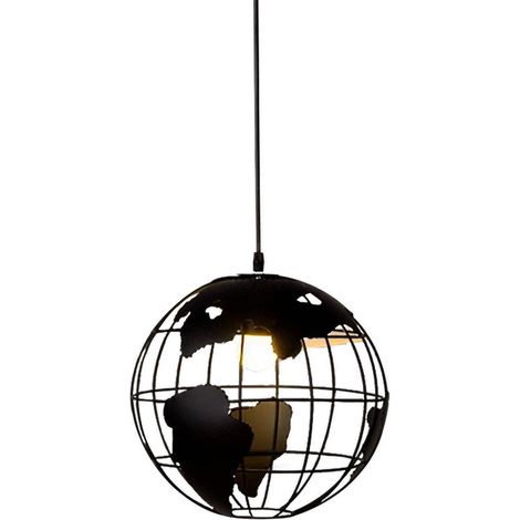Suspension globe en métal style industriel vintage, décoration intérieure pour café, chambre, bar, comptoir noir