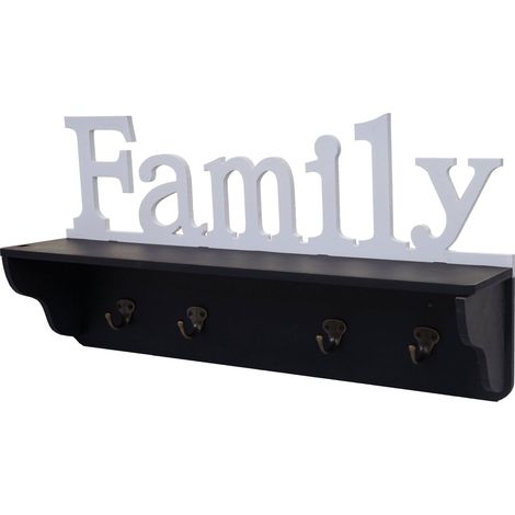 Appendiabiti da parete Mensola Family con 4 ganci 30x60x13cm in legno bianco/nero 040001016