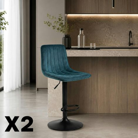 Tabouret de bar réglable bleu coutures verticales (x2) LORA (1/5)