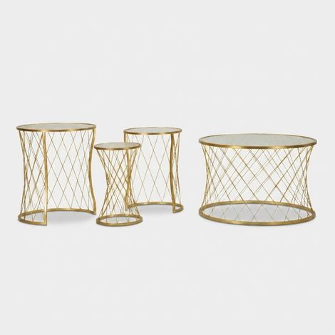 Set de 4 mesitas de centro de metal y cristal Noah - Gold (1/5)