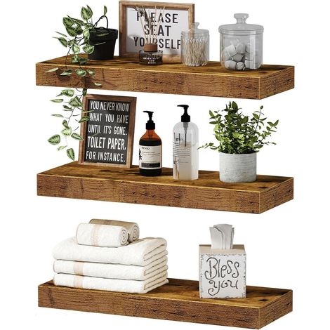 Étagères murales flottantes lot de 3 – Charge max 10 kg – Étagère suspendue – Dimensions 45 x 15 x 1,5 cm en MDF – Supports cachés (1/5)