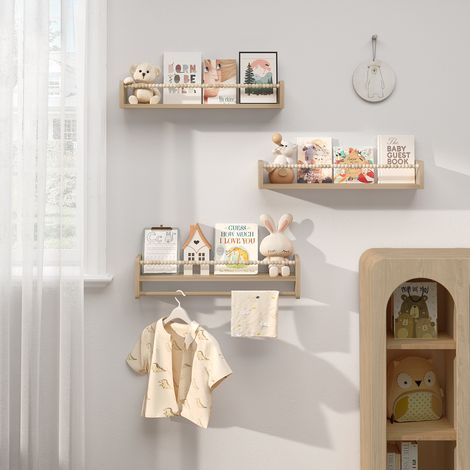 WOLTU 3er Set Kinder Wandregal, Bücherregal Wand Kinderzimmer, 60 cm Hängeregal Schweberegal Kinderregal, aus Massivholz, Montessori Regal, für Bücher Spielzeug, Natur Holzfarbe (1/5)