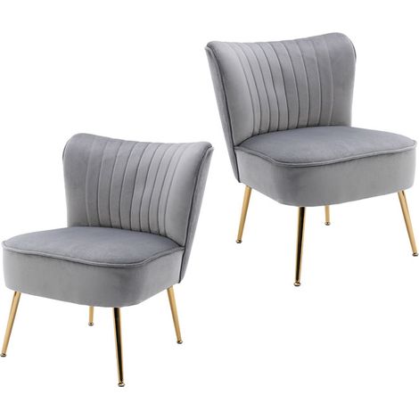 Wahson Poltrone relax Set di 2, Imbottita Sedia da Salotto in Velluto, Moderna Poltroncina con Gambe in Legno, Grigio