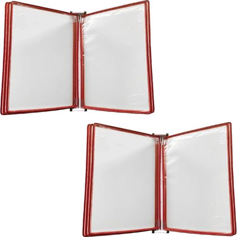 Lot de 2 Porte documents Muraux, Organiseurs Muraux Suspendus pour Rangement de Documents A4, 5 Panneaux d'Affichage Transparents par Unité (Soit 10 Panneaux au Total), Rouges (1/5)