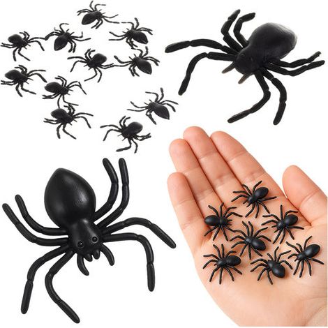 Halloween-Spinnen aus Kunststoff, 10 Stück, 3 x 3 cm, Schwarz