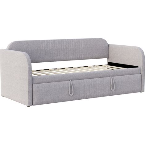 Letto imbottito convertibile divano letto estensibile 90/180 x 190 cm grigio chiaro con doghe (1/5)