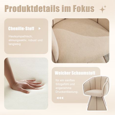 Fauteuil pivotant individuel revêtu de tissu chenille, convenant aux adultes et aux adolescents. Forme ergonomique avec dossier haut, idéal pour les chambres et les salons (chenille camel). (1/4)
