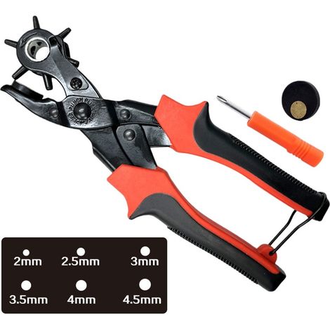 Perforatrice per cuoio - Perforatrice per cinture con azionamento a leva - Perforatrice a 6 vie - Rotonda da 2 a 4,5 mm - Funzionamento senza sforzo - 4,5 mm (1/3)