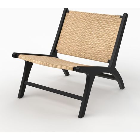 Sillón Kilka de madera de teca negra y trenzado en espiga de ratán