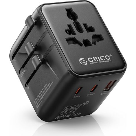 Adaptateur Universel de Voyage avec 2 Ports USB-C (PD 20W) et 1 USB-A, Adaptateur Prise Internationale pour France vers UE, Anglaise, États-Unis, AU, Chine, Japon, Thaïlande + 200 Pays (1/5)