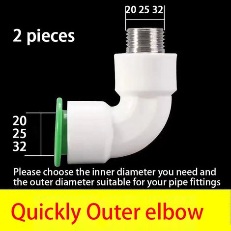 (2 coudes extérieurs - 20 mm) Raccords rapides à emboîter, sans colle thermofusible, connecteurs droits/coudes/tés/vannes pour tuyaux d'eau en PPR, PE et PVC (1/5)