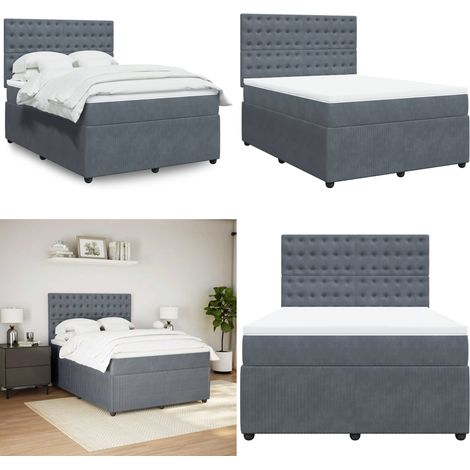 Giroletto a Molle con Materasso Grigio Scuro 140x190 cm Velluto - Materasso a molle insacchettate - Testiera regolabile