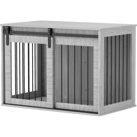 Cage pour chien porte coulissante ventilation panneau acier 98x58x61 cm gris