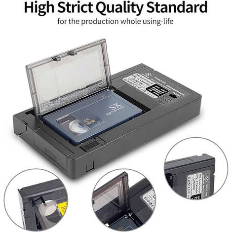 Eclairage Design – Adaptateur cassette VHS-C noir pour caméscopes VHS-C et SVHS RCA – Boîtier de conversion motorisé – Fonctionne avec piles AA alcalines