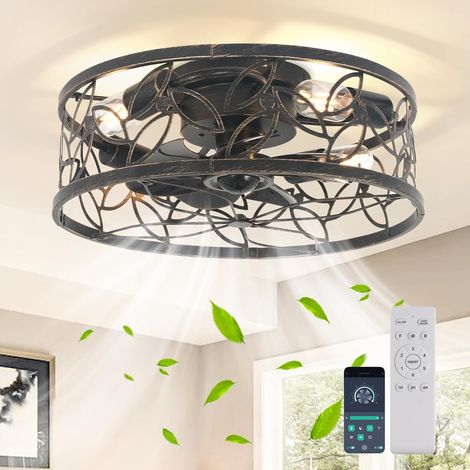 Ganeed Ceiling Light Fan with Remote Control 50cm Metal Fan for Bedroom Flush Mount Modern Decor Light Fan E27 Lamps Black 4 Light (1/5)
