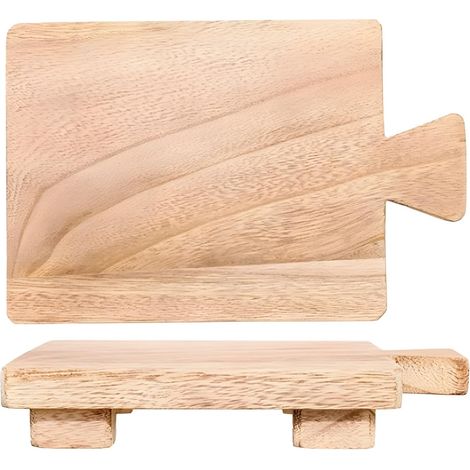 Lot de 2 plateaux de salle de bain en bois avec poignée – Vernis résistant à l'eau, plateau Sto en bois pour la maison, la cuisine, la chambre à coucher nizat et présentoir'-'- (1/4)