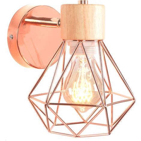 Applique Murale Industrielle Vintage Lampe Murale Fer Forgé Bois Éclairage Diamant Décoration E27 Rose Ø15,5CM - 1Pcs (1/5)