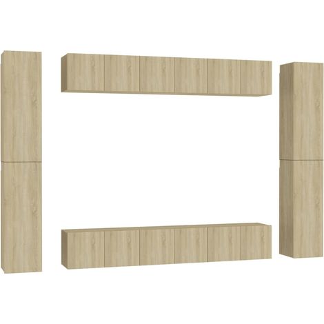 Ensemble de meubles armoire buffet TV télévision salon chambre séjour 10 pièces chêne sonoma bois d'ingénierie brun