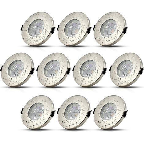 Spot LED Encastrable Salle de Bain GU10,10x 5W Blanc Chaud 3000K Éclairage Encastré,Trou 60-68mm COB Inox 220V,Avec 4 Cadre Spot encastrable,Ampoules douille gu10 (1/5)