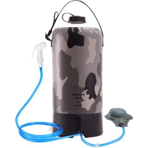 Sac De Douche Solaire Portable,Sac De Douche De Camping Portable 10L/2,64 Gallons,avec Pompe À Pied À Pression Et Buse De Douche pour Plage Camping Natation Voyage Randonnée Voyage,Grey (1/5)