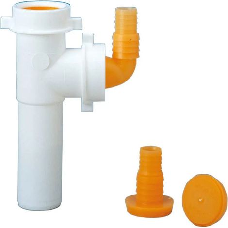 Raccord blanc vertical 2 sorties diamètre 40mm – Pour machine à laver et lave-vaisselle – Polypropylène avec bouchon et prises – Lira Spa