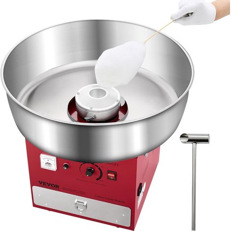 Machine à barbe à papa électrique 1000 W, appareil à barbe à papa avec bol en acier inoxydable de 52 cm, cuillère à sucre et tiroir, pour anniversaire d'enfant, fête de famille, rouge (1/5)