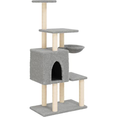 Tiragraffi per gatti Mobili per arrampicata su torre Tiragraffi piattaforma da arrampicata con tiragraffi in sisal leggero 131 cm grigio 020022560