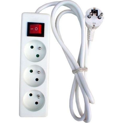 Bloc multiprise 3 prises 16A avec interrupteur blanc (1/2)