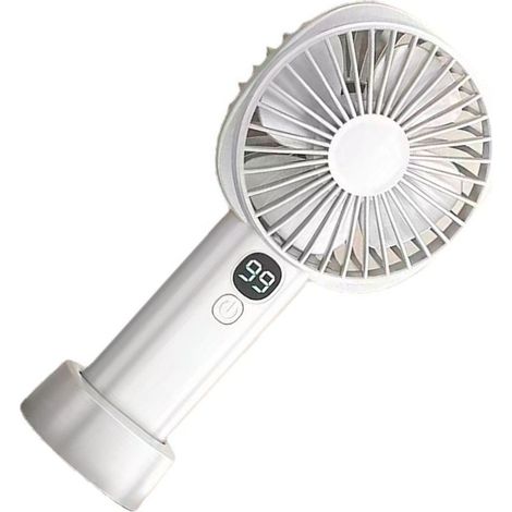 AMXCNOY USB-wiederaufladbarer, tragbarer Ventilator, 5 Geschwindigkeitsstufen, leise, Mini-Ventilator mit Akkuanzeige, Weiß (1/5)