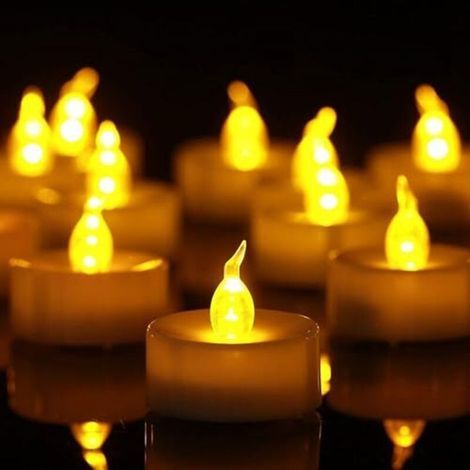 LED Tea Light Candle with Realistic Flame - Pack of 24 (CR2032 Included) 100+ Hours Fire-Free Safety for Parties, Birthdays, Weddings, Dinners - Yellow (1/4)