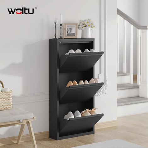 WOLTU Zapatero con 3 cajones para 9 pares de zapatos color negro