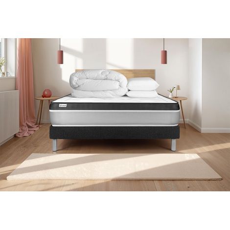 Komplettpaket Bett - Matratze 180x200 cm + Boxspringbett mit Lattenrost (im Set) + 2 Kopfkissen + Bettdecke - Vital Ergo (1/5)
