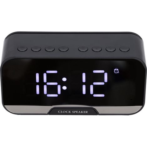 D-88 Tragbarer multifunktionaler Bluetooth-Wecker mit Doppelalarm, ideal für Schlafzimmer oder Büro (Schwarz) (1/5)