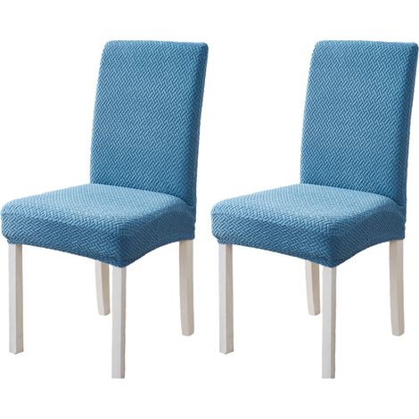 Lot de 2 housses de chaise extensibles en jacquard pour salle à manger, protections amovibles pour chaises de cuisine, hôtel, restaurant, bleu lac (1/5)