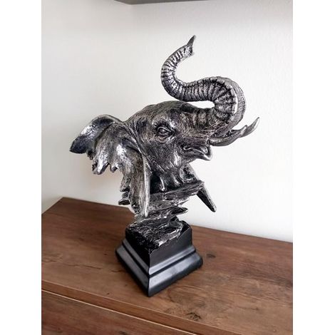 Sculptures, Figurine de tête d'éléphant, Statue d'éléphant en résine, Statue de tête d'animal, Figurine de bureau, Artisanat d'art, Ornement pour la décoration de la maison ou du bureau, Cadeau. (1/5)