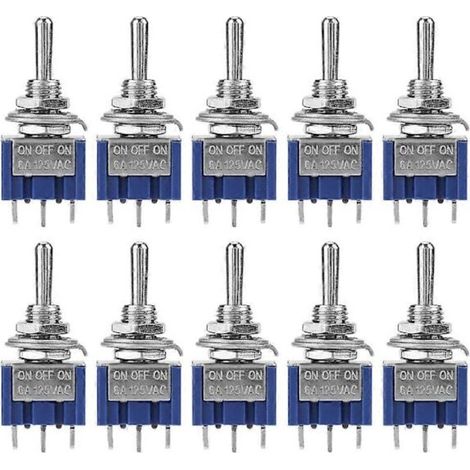 Set da 10 mini-interruttori a leva SPDT con blocco (ON-OFF-ON), 3 posizioni, 3 pin, diametro 6 mm, 6 A / 125 V CA, per elettronica, fai-da-te e automazione