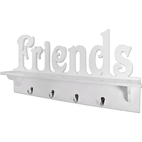 Patère Murale 4 Crochets "Friends" 60cm Blanc